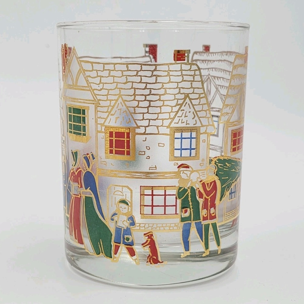 Culver Hand Painted Shot Glass Christmas Theme Carolers MCM 22K Gold Vintage 4"